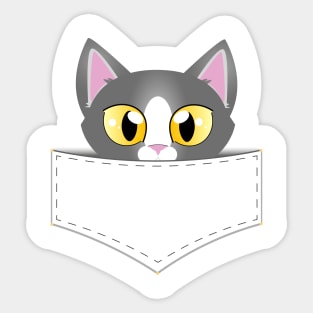 Peeping Cat in a Pocket - Pop out from pouche t-shirt pet lovers, chibi cute animal Sticker